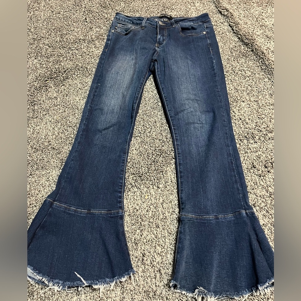 Judy Blue Dark Wash Flare Jeans with Raw Hem